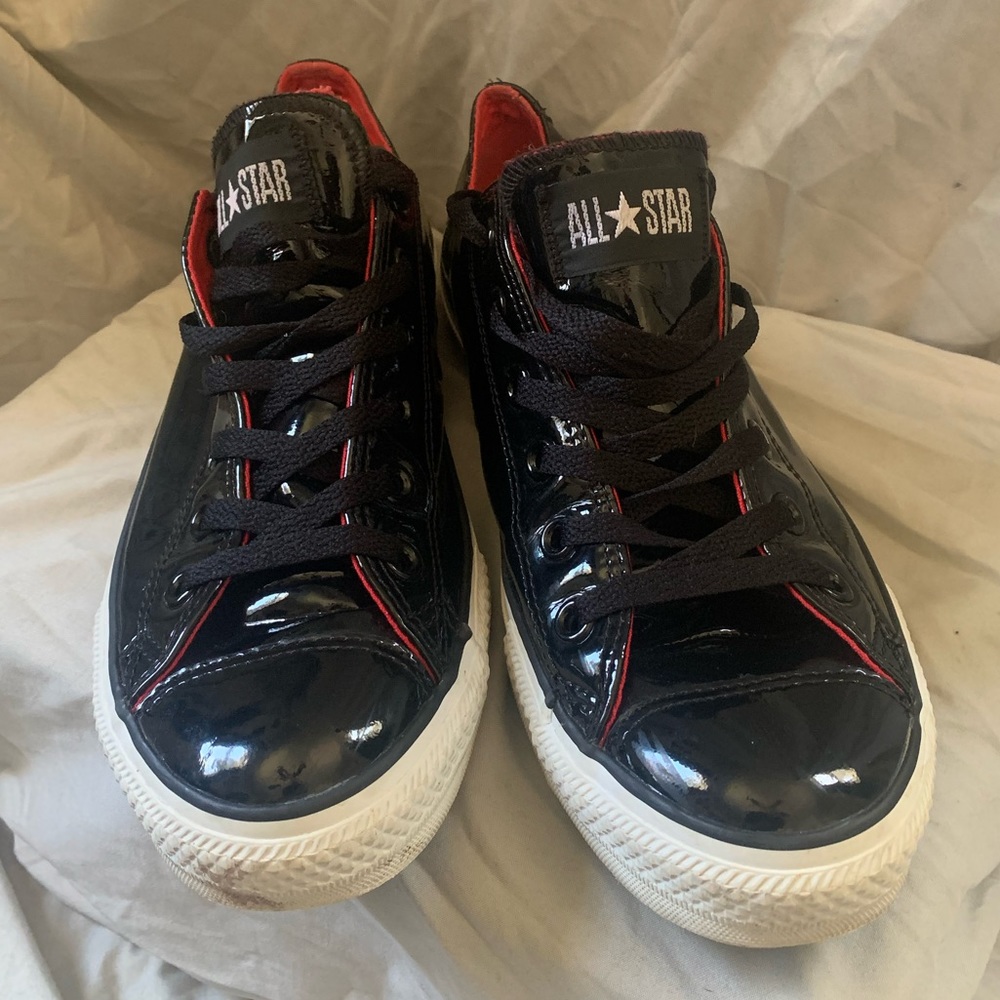 Converse, Patent Leather, Black/Red, Unisex, 8M/10W